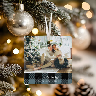 Ornement En Céramique Photo de famille moderne bleue Plaid