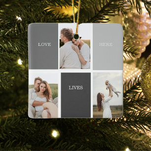 Ornement En Céramique Photo de famille moderne & Nom personnalisé Cadeau