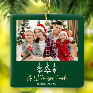 Ornement En Céramique Photo de famille Noël vert Arbres Écriture ludique