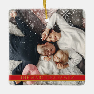 Ornement En Céramique Photo de famille pour les fêtes de Noël avec floco