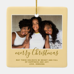 Ornement En Céramique Photo de famille Simple Script minimaliste Noël