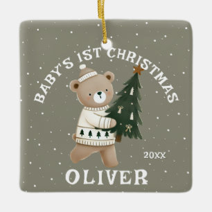 Ornement En Céramique Photo de l'ours de l'arbre de Noël de bébé pour 1e