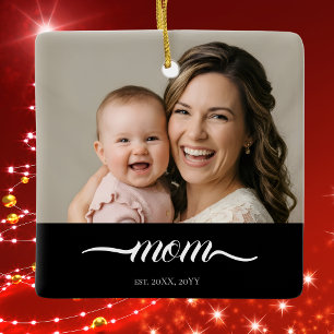 Ornement En Céramique Photo de maman personnalisé Année d'établissement