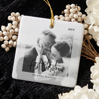 Ornement En Céramique Photo de mariage personnalisé pour le premier Noël