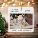 Ornement En Céramique Photo de mon premier bébé de Noël<br><div class="desc">Moderne Élégant Mon premier ornement de Noël - Photo bébé devant et derrière</div>