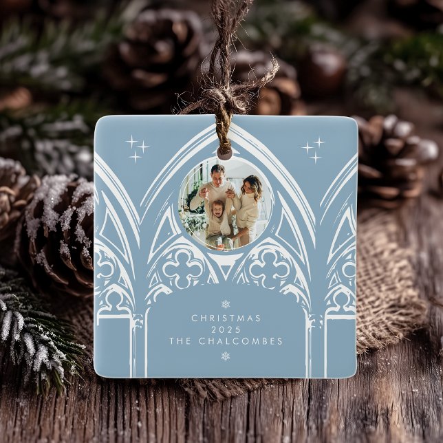 Ornement En Céramique Photo de Noël bleu de conte de fées gothique hiver (Créateur téléchargé)