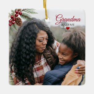 Ornement En Céramique Photo de Noël de grand-mère et moi
