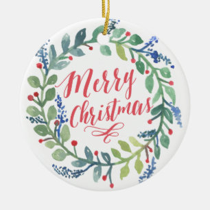 Ornement En Céramique Photo de Noël de guirlande d'aquarelle