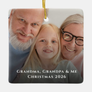 Ornement En Céramique Photo de Noël de Mamie, Papi et Moi