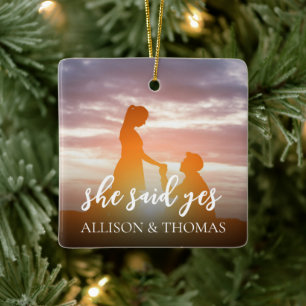 Ornement En Céramique Photo de Noël Elégante Simple Minimaliste Engagé