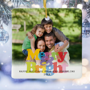 Ornement En Céramique Photo de Noël joyeux et lumineux Vacances