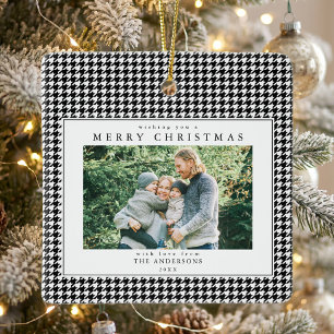 Ornement En Céramique Photo de Noël noir et blanc à carreaux