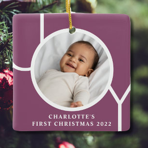 Ornement En Céramique Photo de Noël personnalisée pour bébé Violet