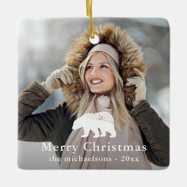 Ornement En Céramique Photo de Noël Russe White Bear (Devant)