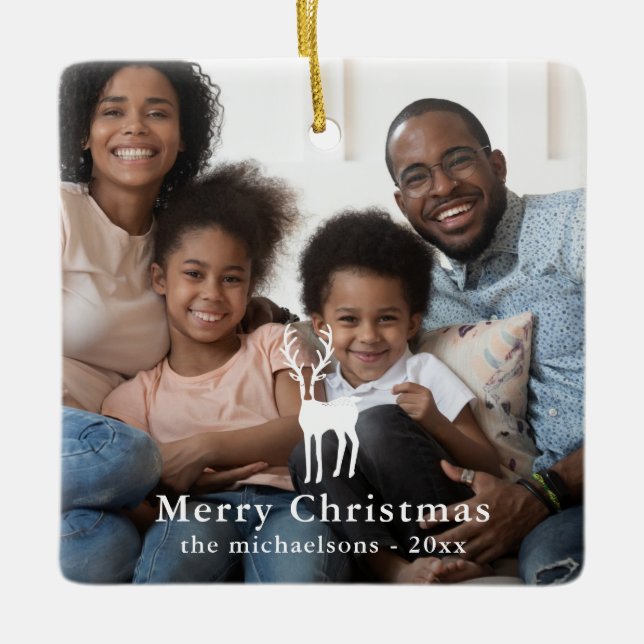 Ornement En Céramique Photo de Noël Russe White Deer (Devant)