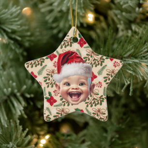 Ornement En Céramique Photo de Noël sur le visage du bébé