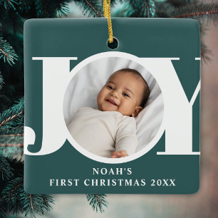 Ornement En Céramique Photo de premier Noël de bébé Joie Verte
