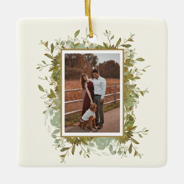 Ornement En Céramique Photo du Mariage Eucalyptus (Devant)