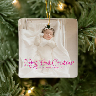 Ornement En Céramique Photo du premier Noël de bébé 