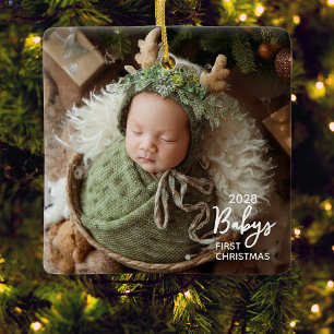 Ornement En Céramique Photo du premier Noël de bébé