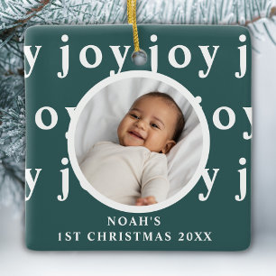 Ornement En Céramique Photo du premier Noël de bébé Joie Verte