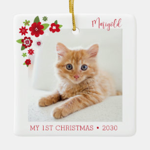 Ornement En Céramique Photo du premier Noël de chat