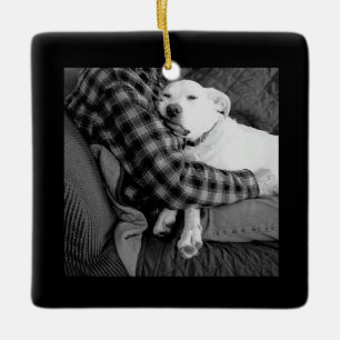 Ornement En Céramique Photo en noir et blanc de chien en train de frappe