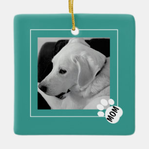 Ornement En Céramique Photo en noir et blanc de maman chien mignon patte