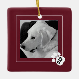 Ornement En Céramique Photo en noir et blanc de papa chien mignon patte