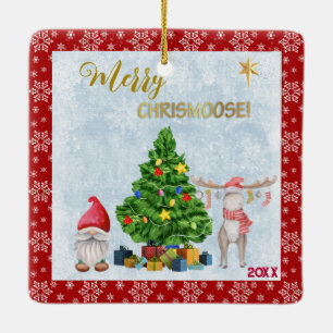Ornement En Céramique Photo Enfant - Gnome Père Noël, Tree and Moose