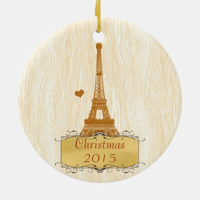 Ornement En Céramique Photo famille Noël avec la tour Eiffel (Dos)