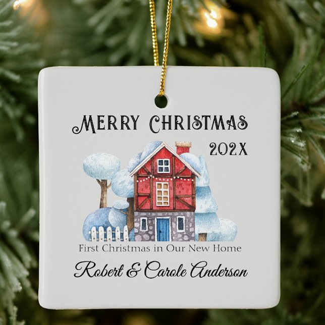 Ornement En Céramique Photo First Christmas in Our New Home (Créateur téléchargé)