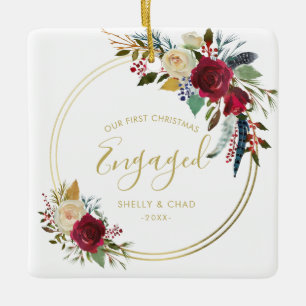 Ornement En Céramique Photo Géométrique Or Notre premier Noël Engagé