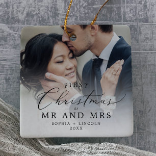 Ornement En Céramique Photo Mariage de Noël délicieusement mariée