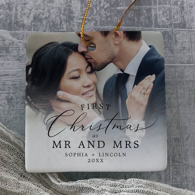 Ornement En Céramique Photo Mariage de Noël délicieusement mariée (Créateur téléchargé)