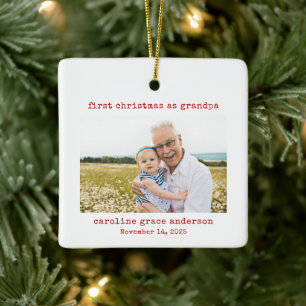 Ornement En Céramique Photo minimaliste Premier Noël en grand-père