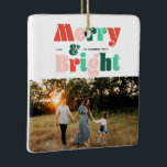 Ornement En Céramique Photo moderne colorée Joyeux et brillant<br><div class="desc">Photo moderne Joyeux et brillant design de carte de Noël</div>