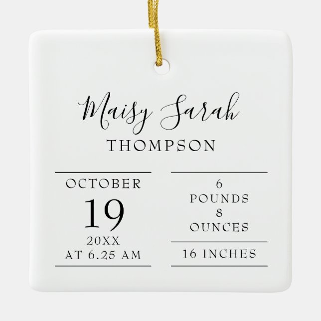 Ornement En Céramique Photo moderne Elégant Baby Birth Stats Photo (Devant)