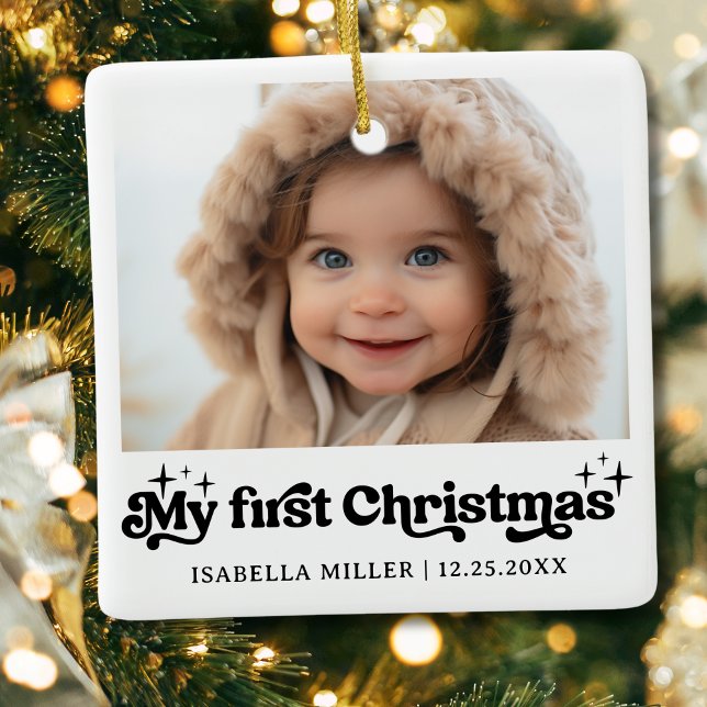 Ornement En Céramique Photo moderne Elegant Baby First Christmas Baby Ph (My First Christmas Photo Ornament)