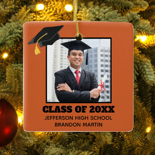 Ornement En Céramique Photo Orange Senior Graduation 2023 personnalisée