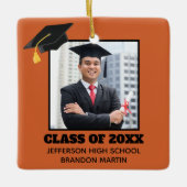 Ornement En Céramique Photo Orange Senior Graduation 2023 personnalisée (Devant)