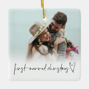 Ornement En Céramique Photo Overlay First Married Christmas Names Year