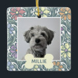 Ornement En Céramique Photo Pastel Vintage Floral Custom Chien Photo<br><div class="desc">Un motif floral vintage pastel décoratif entoure la photo de votre chien avec son nom sous la forme d'os.</div>