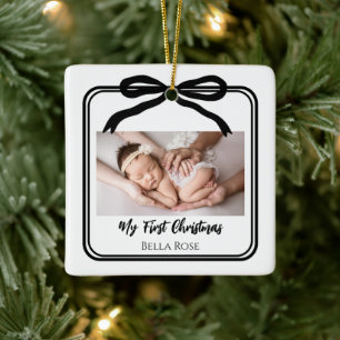 Ornement En Céramique Photo personnalisé du premier Noël de bébé