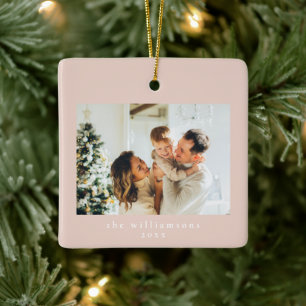 Ornement En Céramique Photo personnalisé Noël Famille Simple Rose Pâle