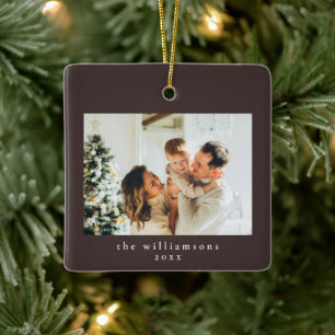 Ornement En Céramique Photo personnalisé Noël Marron Simple Famille