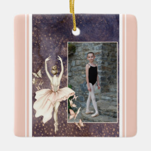Ornement En Céramique Photo personnalisée Ballerina, Noël aux papillons