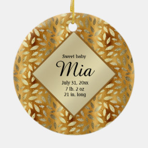 Ornement En Céramique Photo personnalisée Feuilles Gold Baby Birthday