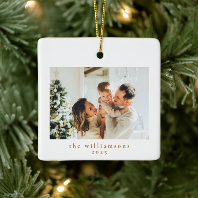 Ornement En Céramique Photo personnalisée Noël Minimaliste Famille simpl (Arbre)