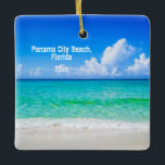 Ornement En Céramique Photo personnalisée Panama City Beach Shoreline<br><div class="desc">If you've traveled to Panama City, Florida this year, you will want remant to remember the trip with this unique Christmas keepsake rapel ornament featuring this vibrant photographic image of the turquoise blue waters, white beach, rustic beachy typographiy. Easy to customize with your date of travel on the front and...</div>